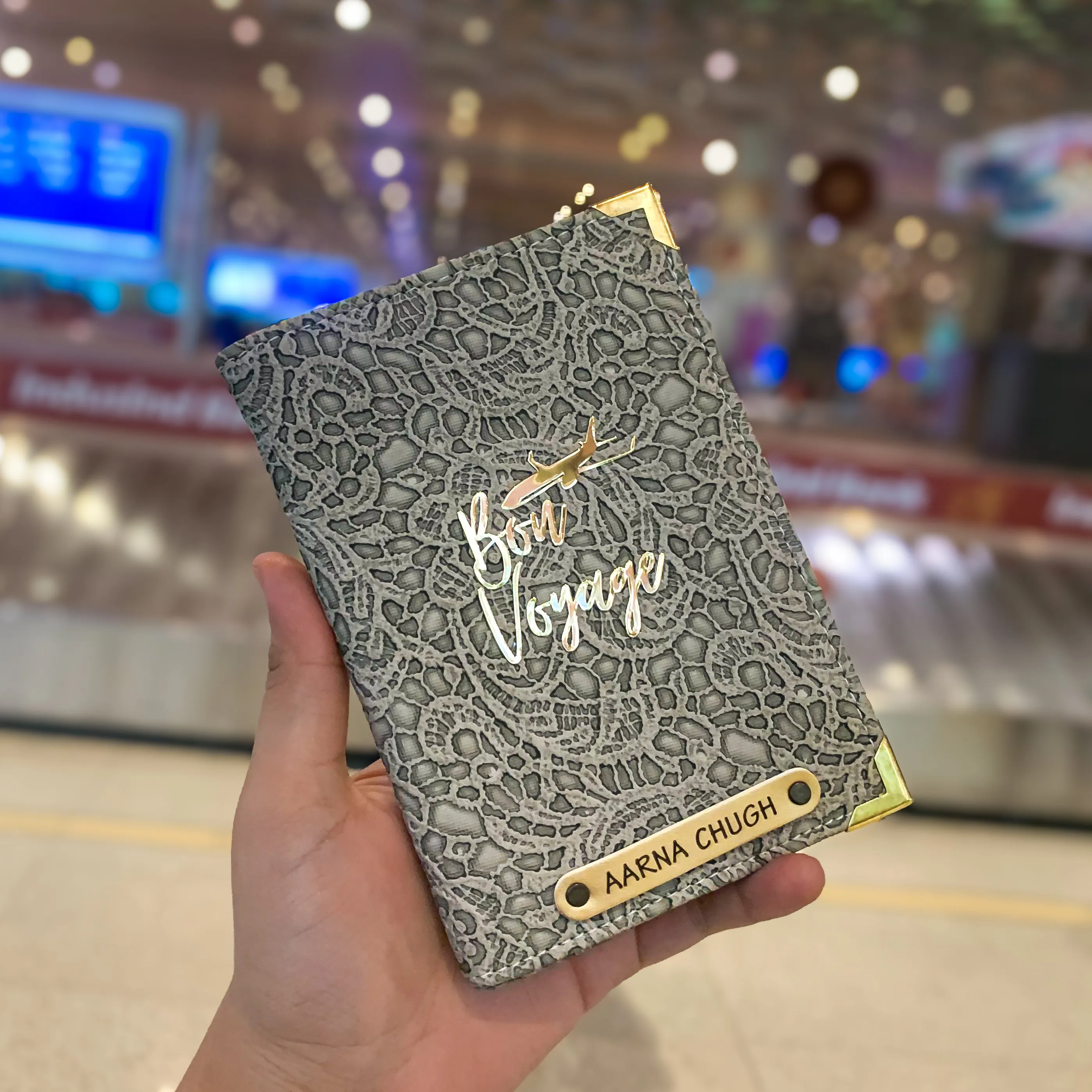 Personalized Passport Cover - Glided Grace White
