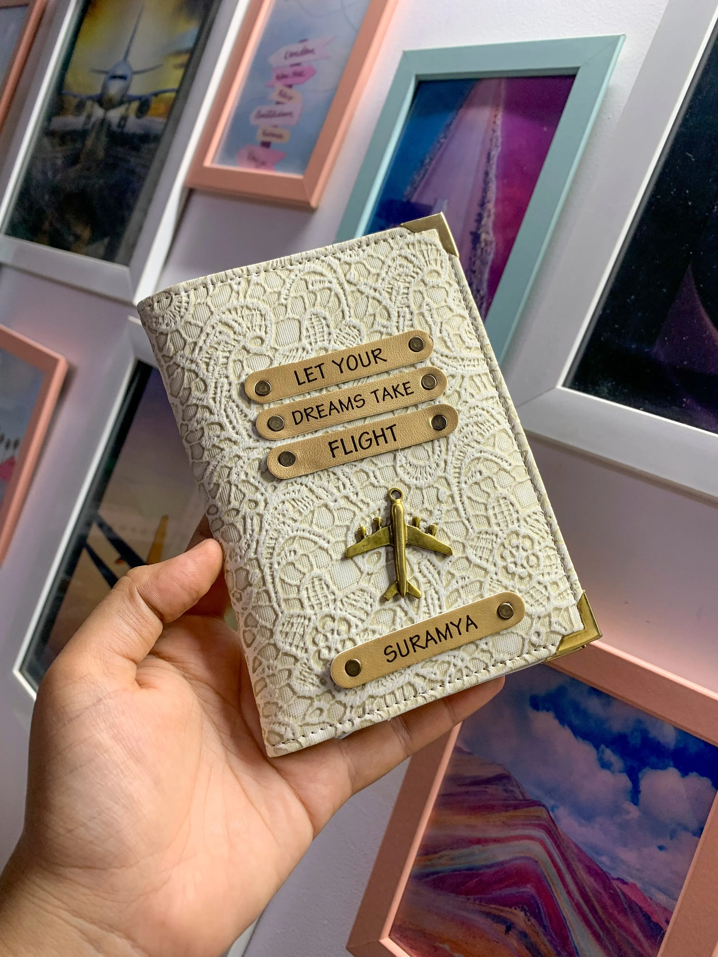Personalized Passport Cover - Glided Grace White