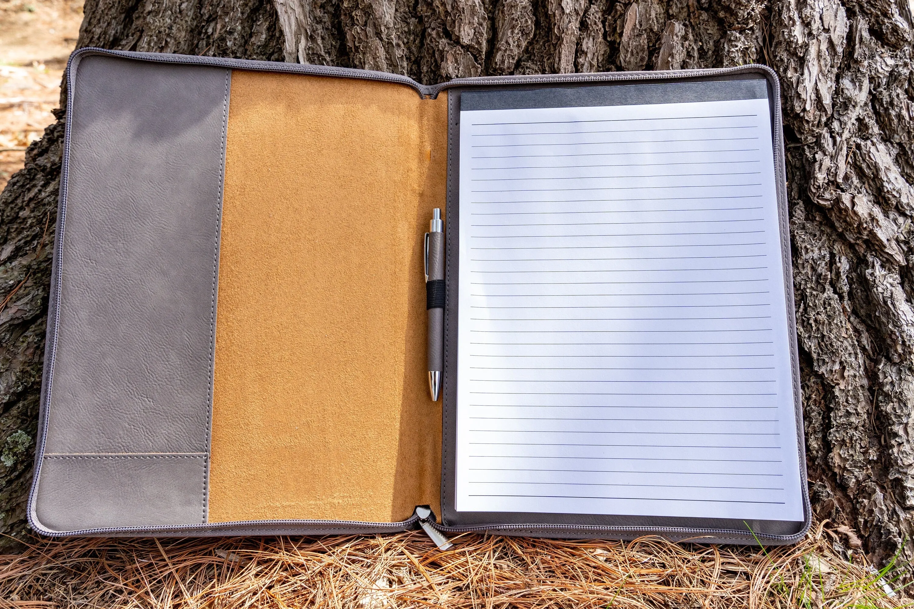 Personalized Vegan Leather Business Portfolio with Zipper