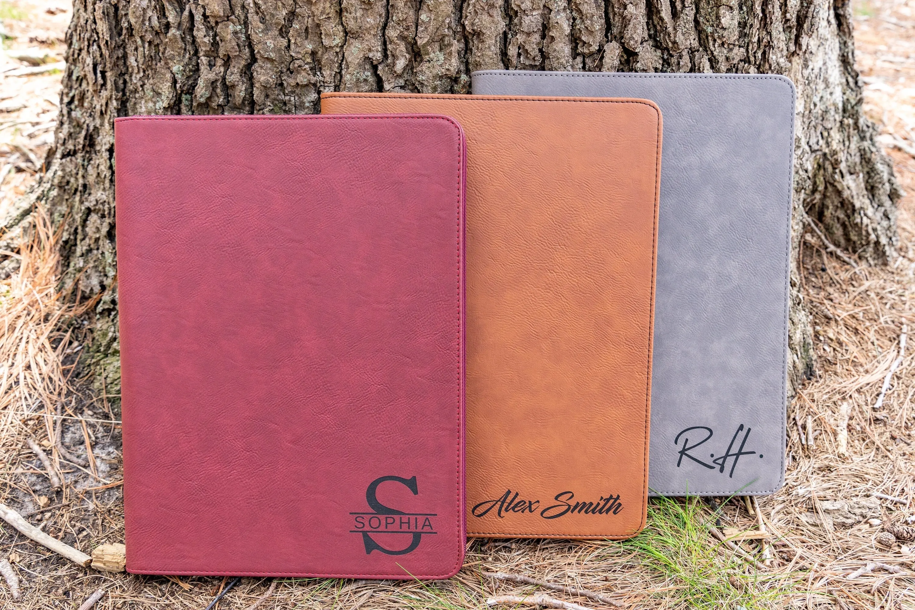 Personalized Vegan Leather Business Portfolio with Zipper
