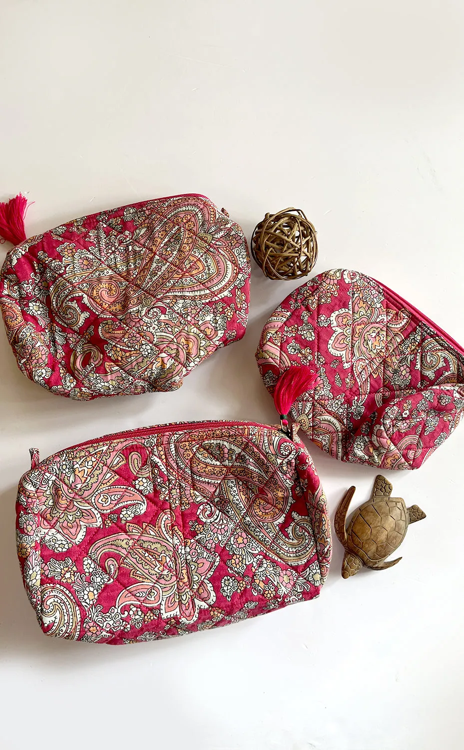 Pink Paisley Pouch - Set of 3