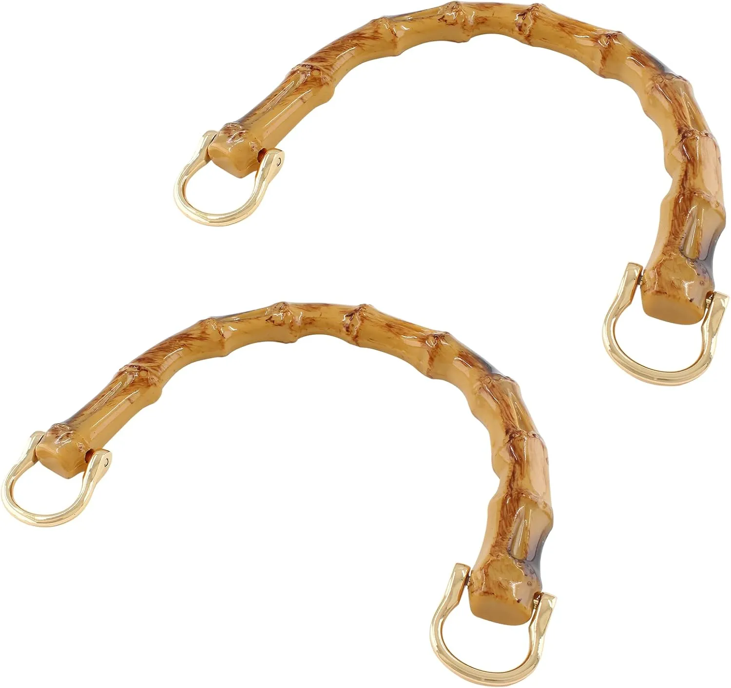 Piutouyar 2pcs U-Shaped Handbag Handles Bamboo Purses Handles Imitation Bamboo Handle Replacement Resin Purse Handbag Handles for Bag Making with Gold Metal Buckle, Brown Color