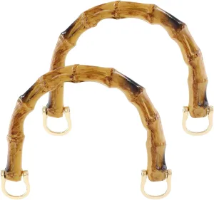 Piutouyar 2pcs U-Shaped Handbag Handles Bamboo Purses Handles Imitation Bamboo Handle Replacement Resin Purse Handbag Handles for Bag Making with Gold Metal Buckle, Brown Color