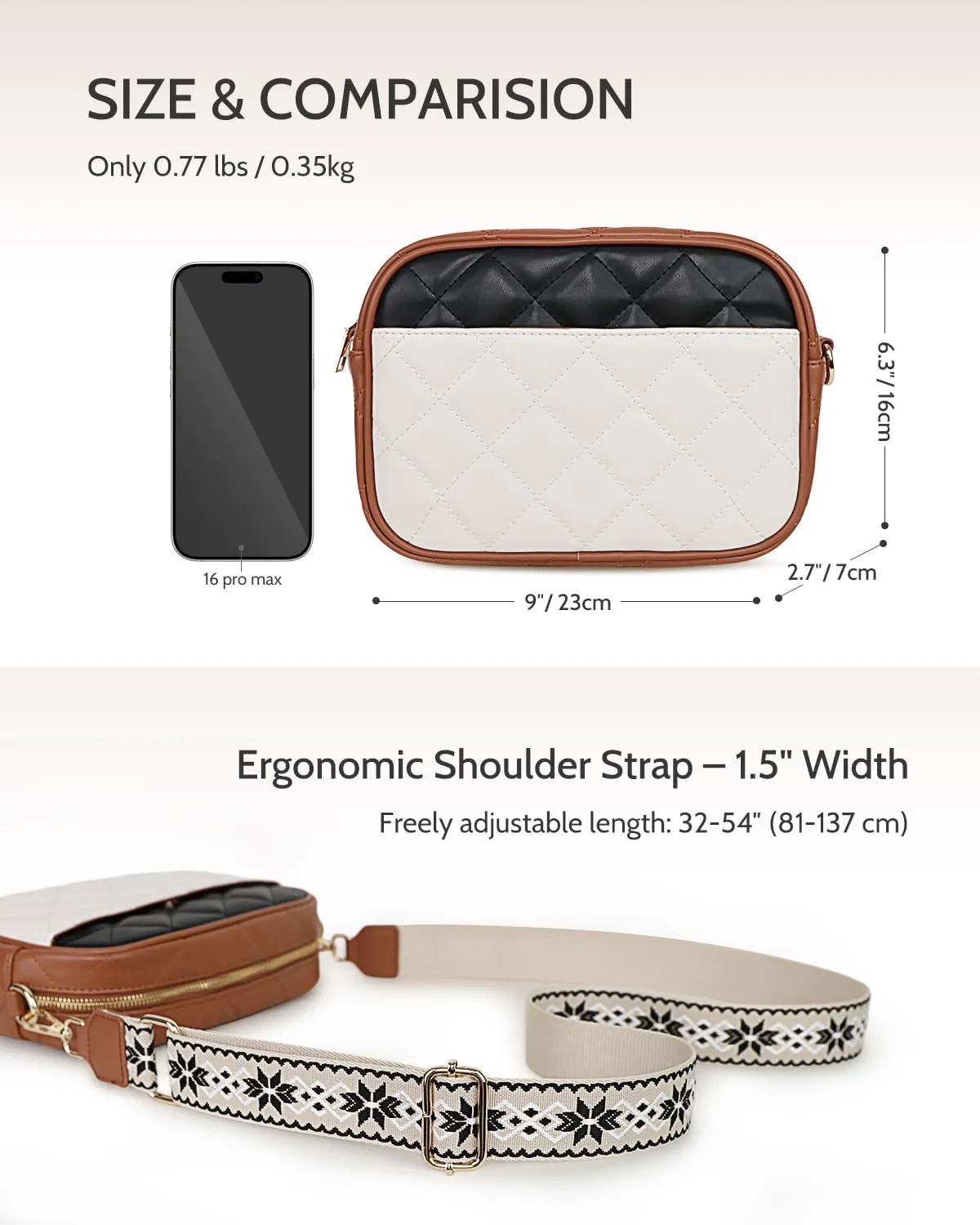 Prite Quilted Crossbody Bag for Women, Vegan Leather Handbag with Shoulder Strap, Small Purse with Card Slots