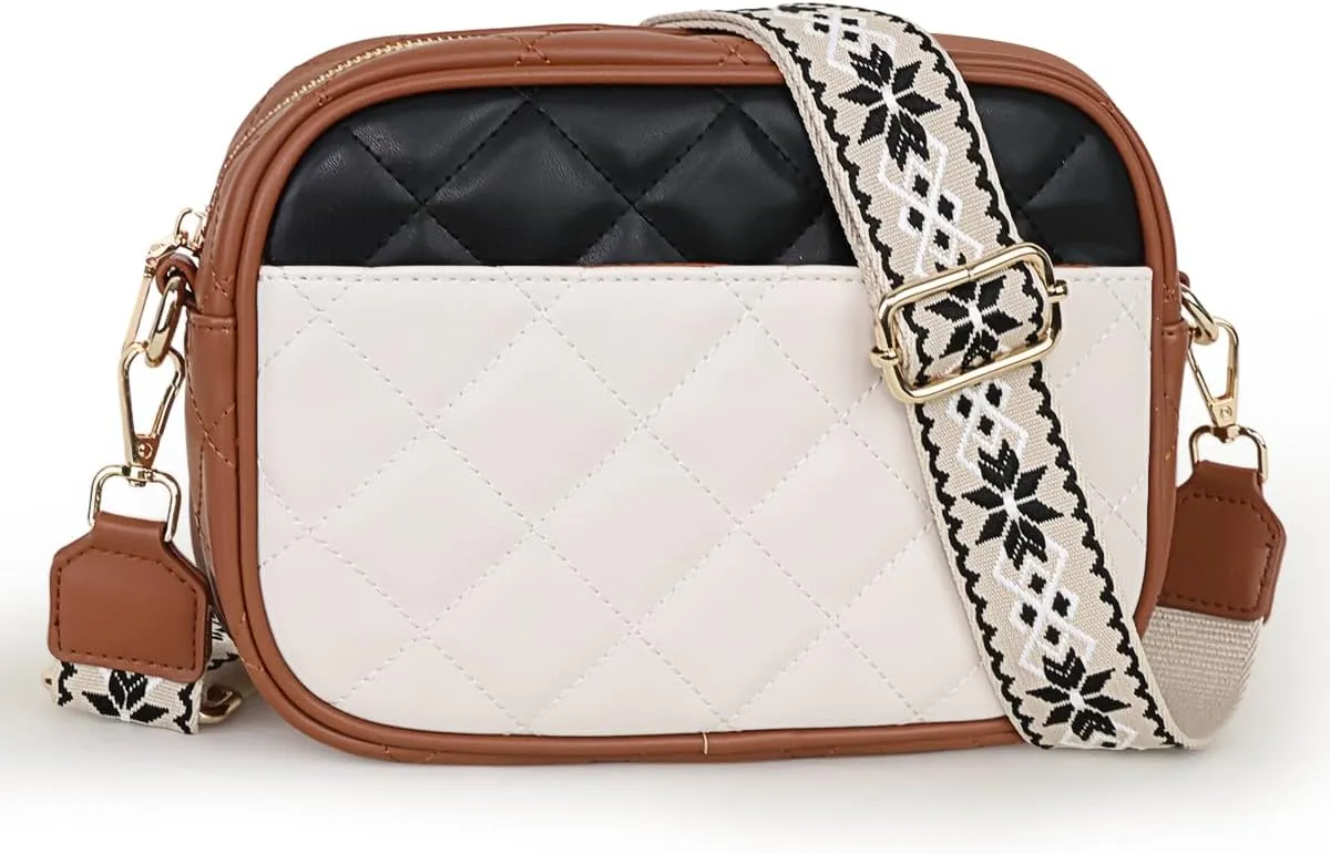 Prite Quilted Crossbody Bag for Women, Vegan Leather Handbag with Shoulder Strap, Small Purse with Card Slots