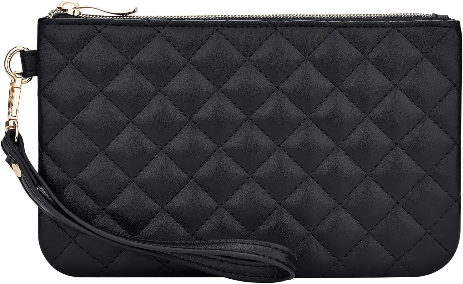 Quilted Wristlet Purse for Women, Vegan Leather Wristlet Pouch Zip Clutch Bag, Evening Clutch Purse with strap