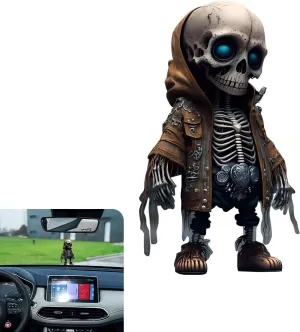 Rear View Mirror Ornament, Acrylic Skull Figurines Hanging Pendant, Swing Spooky Skeleton Statue Interior Accessories, Universal for Most Cars Backpack Decoration (Black #01)