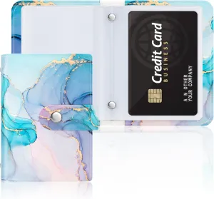 Rouidr Business Card Organizer, RFID Business Card Holder, Small Slim Leather Cards Book, Pocket Name Card Holder Wallet for Women, Colorful Ink Marble