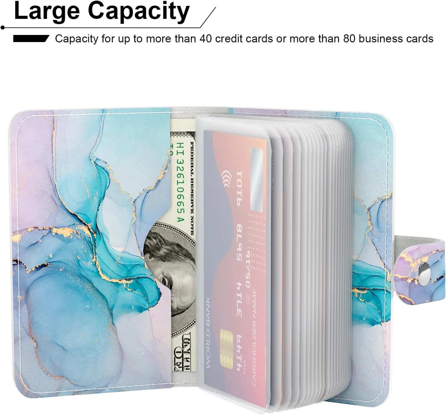Rouidr Business Card Organizer, RFID Business Card Holder, Small Slim Leather Cards Book, Pocket Name Card Holder Wallet for Women, Colorful Ink Marble