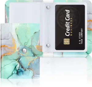 Rouidr Business Card Organizer, RFID Business Card Holder, Small Slim Leather Cards Book, Pocket Name Card Holder Wallet for Women, Green Ink Marble