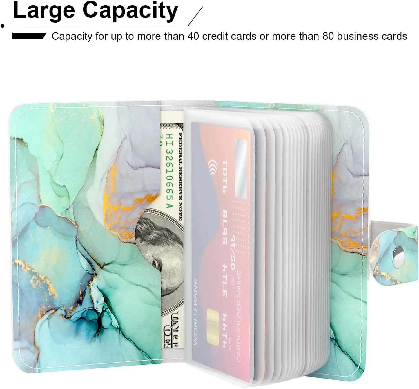 Rouidr Business Card Organizer, RFID Business Card Holder, Small Slim Leather Cards Book, Pocket Name Card Holder Wallet for Women, Green Ink Marble