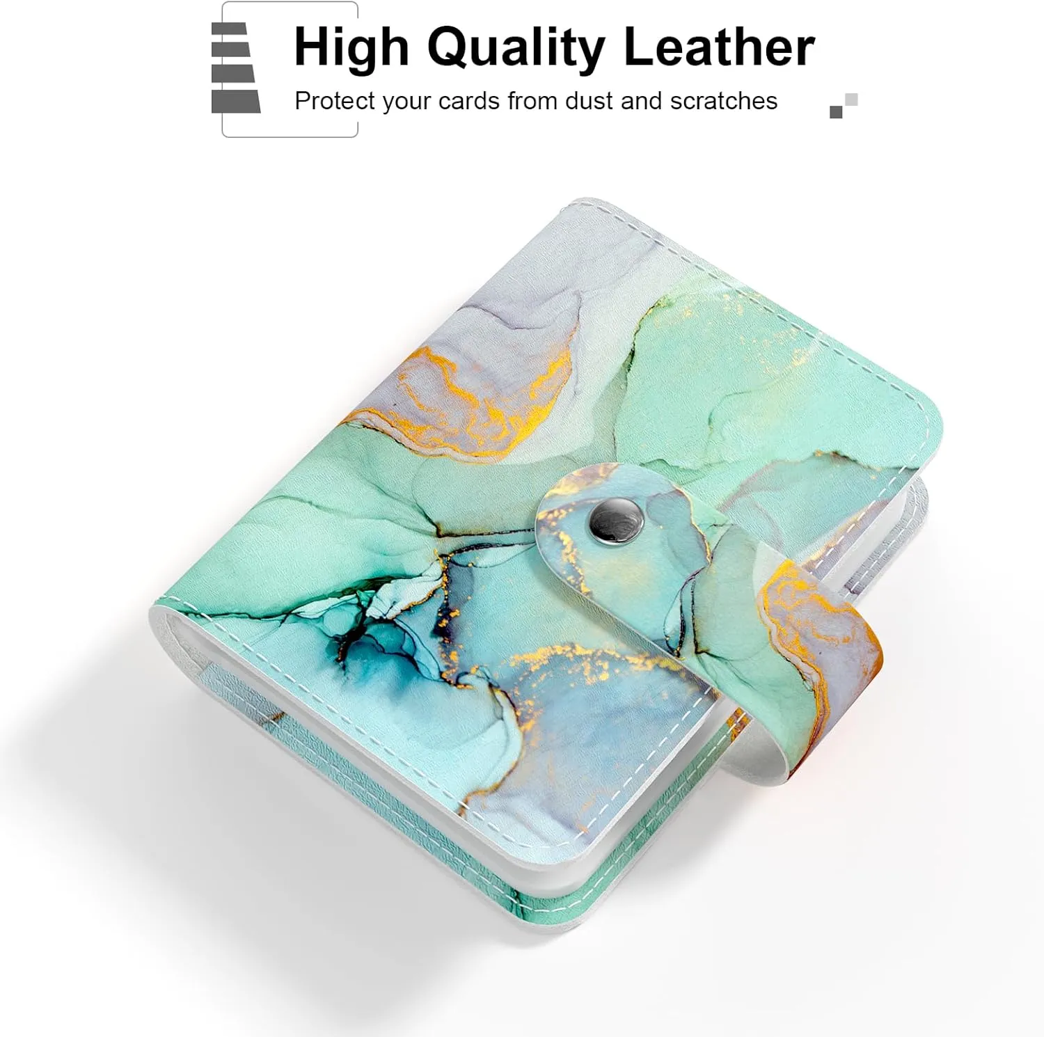 Rouidr Business Card Organizer, RFID Business Card Holder, Small Slim Leather Cards Book, Pocket Name Card Holder Wallet for Women, Green Ink Marble