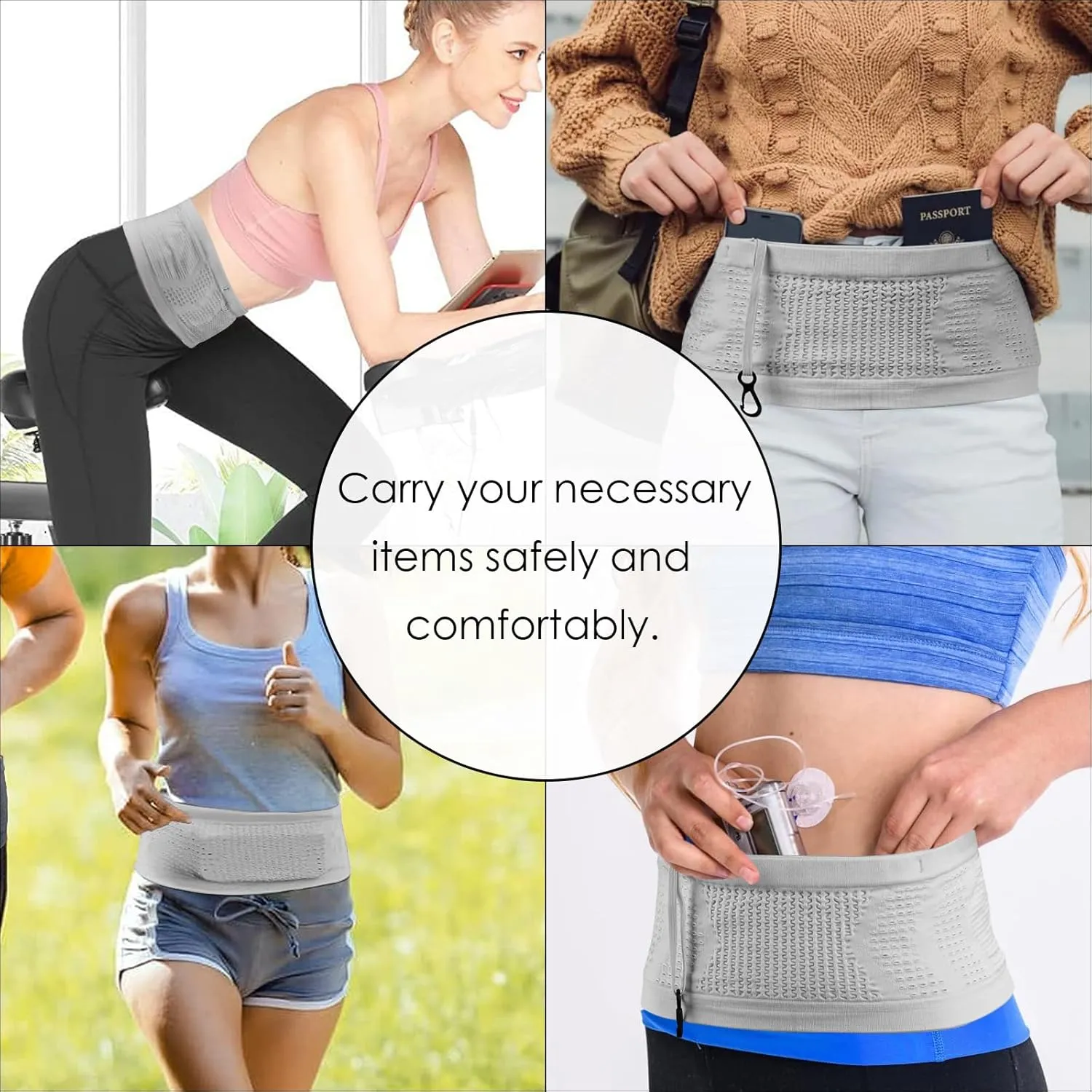 Slim Running Belt, Hidden Fanny Pack for Men Women, Travel Running Waist Pack for Money and Passport