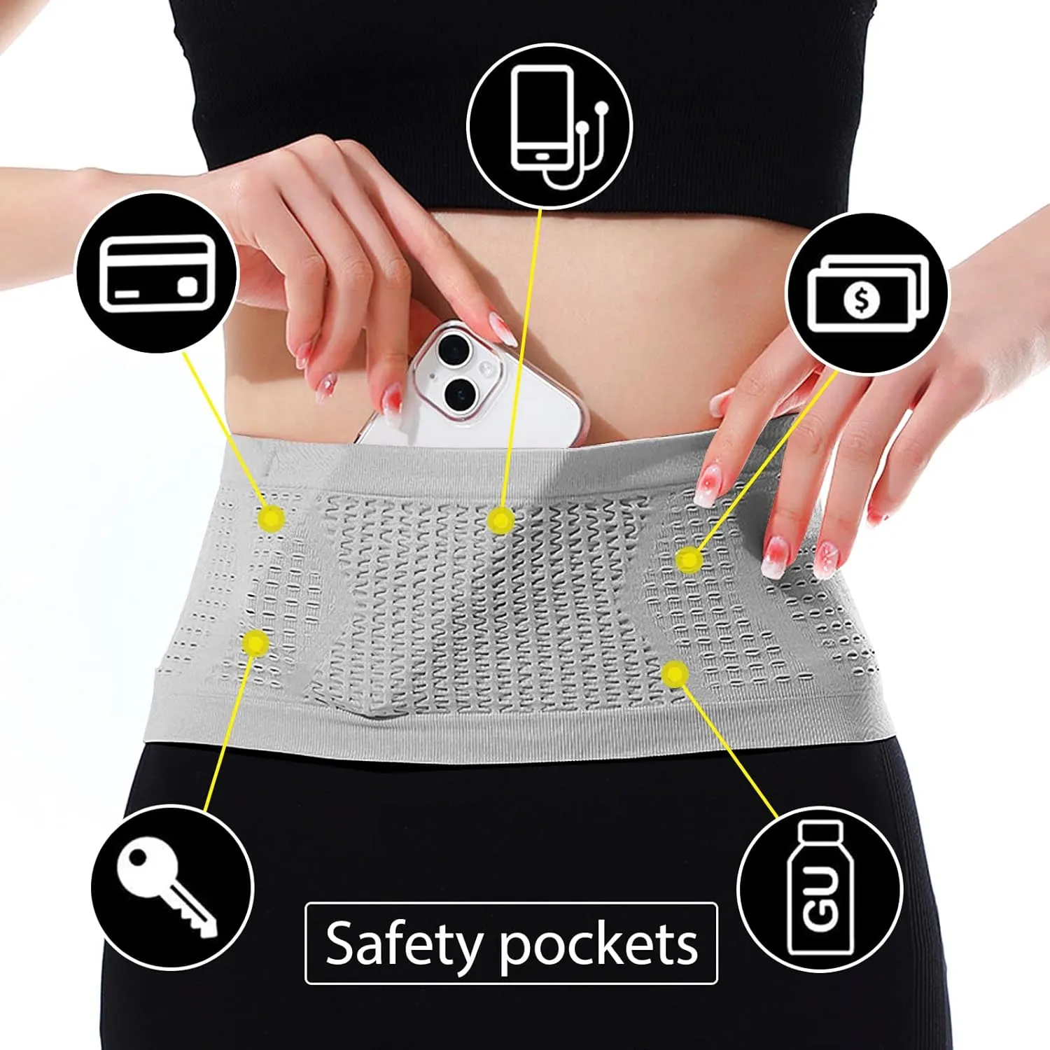 Slim Running Belt, Hidden Fanny Pack for Men Women, Travel Running Waist Pack for Money and Passport