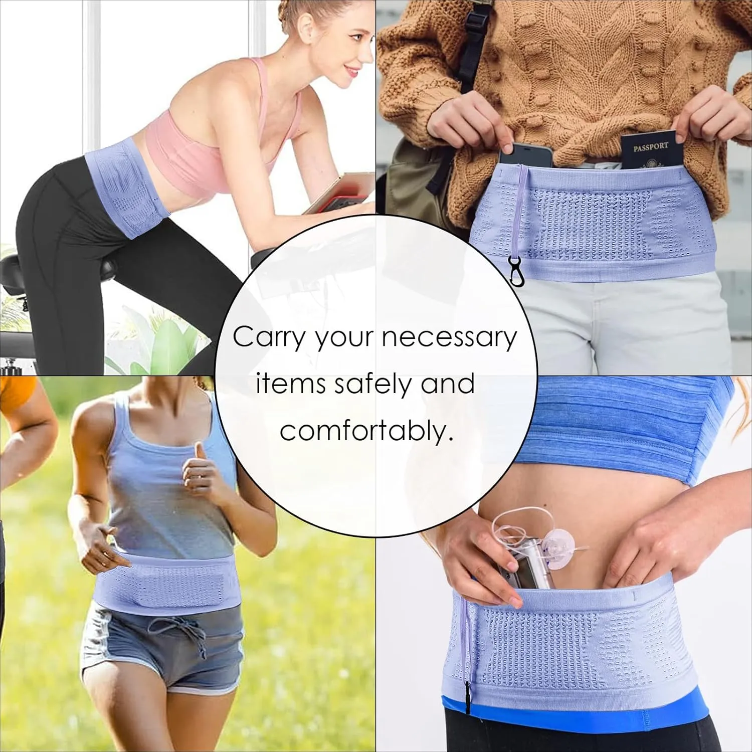 Slim Running Belt, Hidden Running Belt Fanny Pack for Men Women, Travel Running Waist Belt for Money and Passport (Purple, X-Small)
