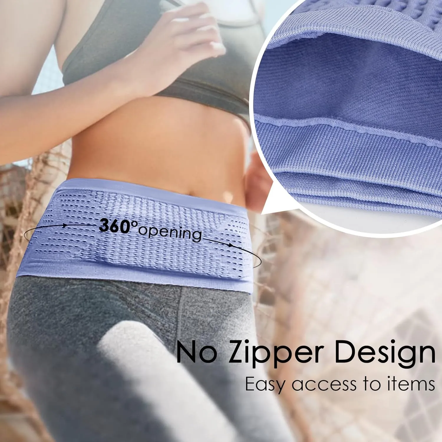 Slim Running Belt, Hidden Running Belt Fanny Pack for Men Women, Travel Running Waist Belt for Money and Passport (Purple, X-Small)
