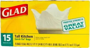 Tall Kitchen Drawstring Refuse Bags - 15 Ct (Case of 6)