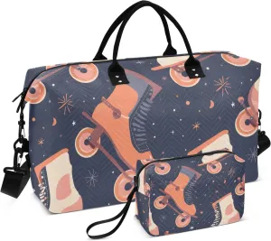 Travel Duffle Bag, Retro Rollers Skates Disco Gym Bag with Storage Bag Weekender Overnight Bag for Men Women Trip Sports Yoga