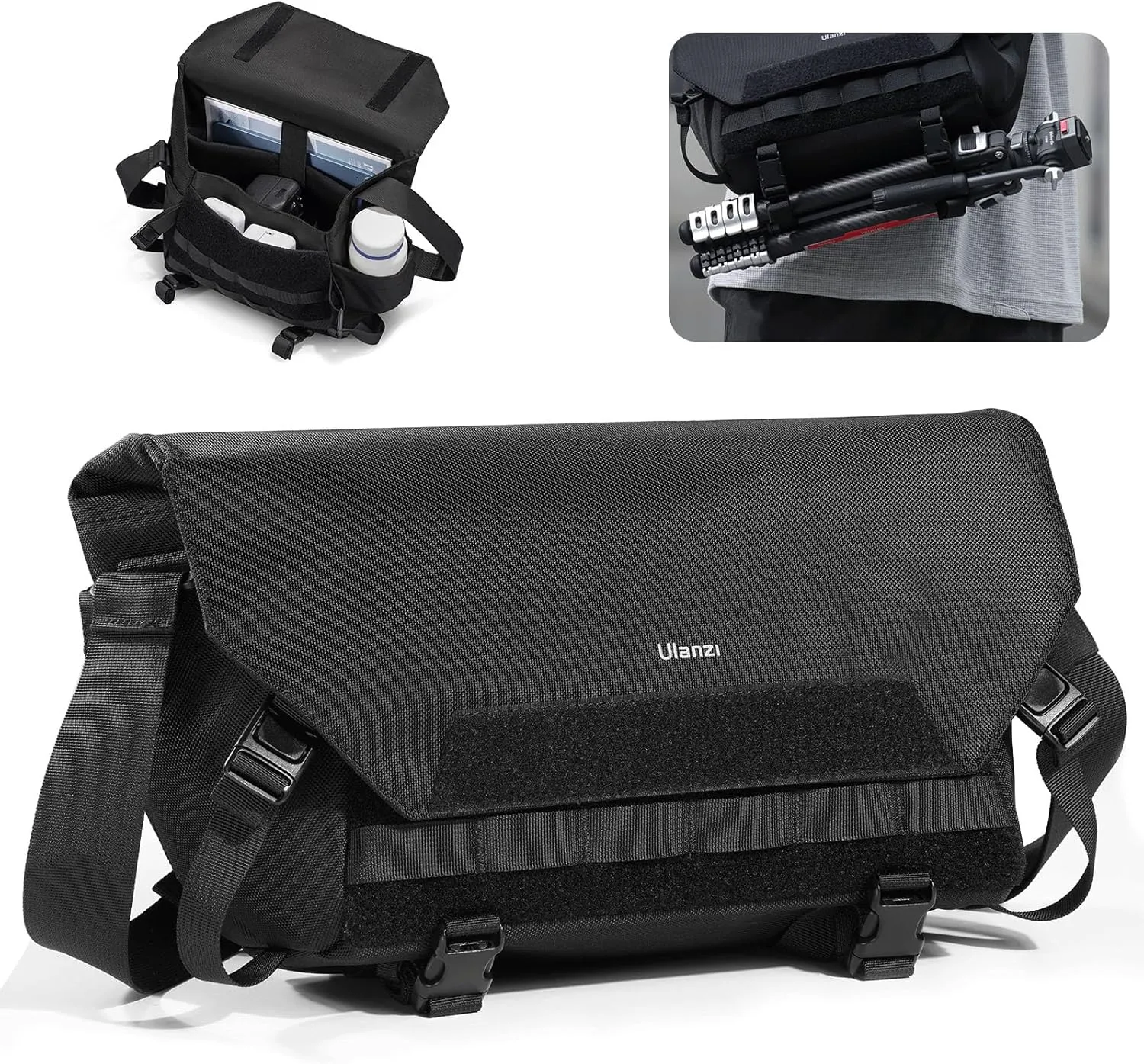 ULANZI Sling Camera Case with Tripod Holder, Small Compact Camera Tactical Shoulder Bags for DSLR/SLR/Mirrorless Cameras, Water-Resistant Crossbody Bag Women Men, Black BC08