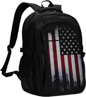 Vintage American Flag Travel Backpack Laptop Backpacks Business Rucksack Outdoor Daypack Large Sport Bag with Luggage Strap USB Charging Port for Hiking Working