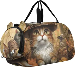 Vintage Cat Witch Hat Fall Leaves Boys Carry on Duffel Bag Toddler Weekender Bags Girls Tote Duffle Bags Travel Dance Kids Luggage