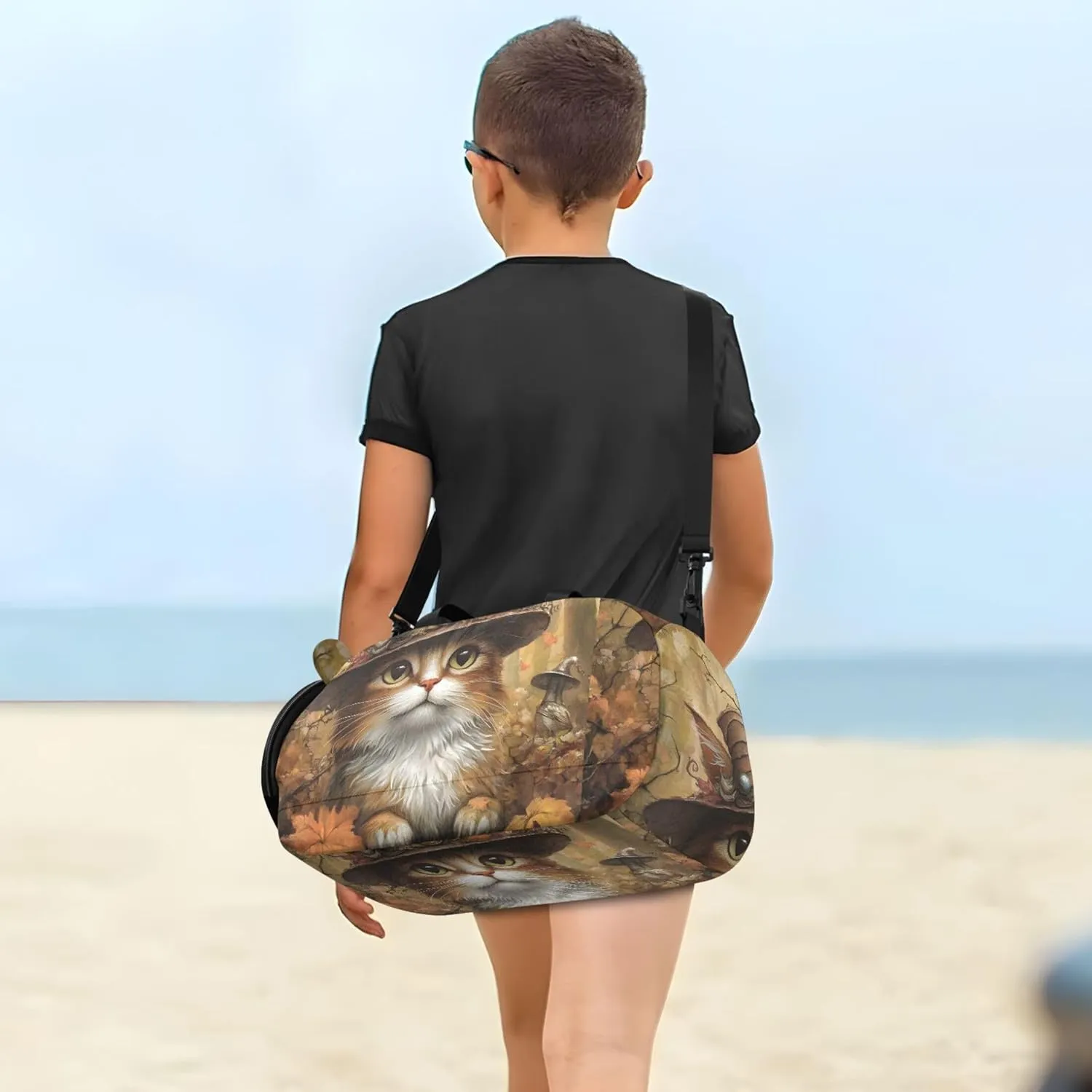 Vintage Cat Witch Hat Fall Leaves Boys Carry on Duffel Bag Toddler Weekender Bags Girls Tote Duffle Bags Travel Dance Kids Luggage