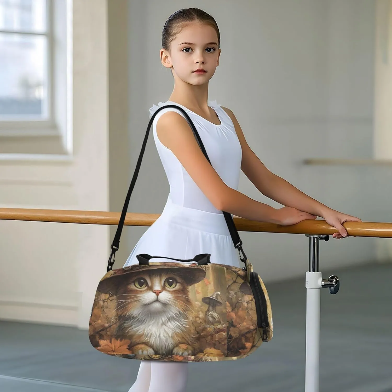 Vintage Cat Witch Hat Fall Leaves Boys Carry on Duffel Bag Toddler Weekender Bags Girls Tote Duffle Bags Travel Dance Kids Luggage