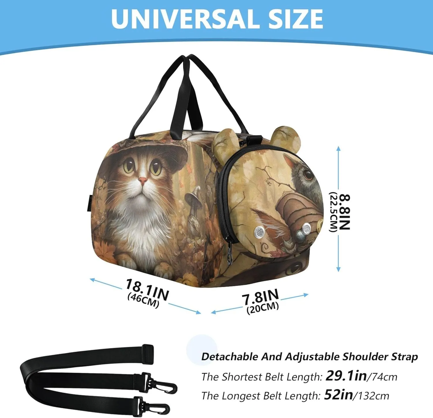 Vintage Cat Witch Hat Fall Leaves Boys Carry on Duffel Bag Toddler Weekender Bags Girls Tote Duffle Bags Travel Dance Kids Luggage