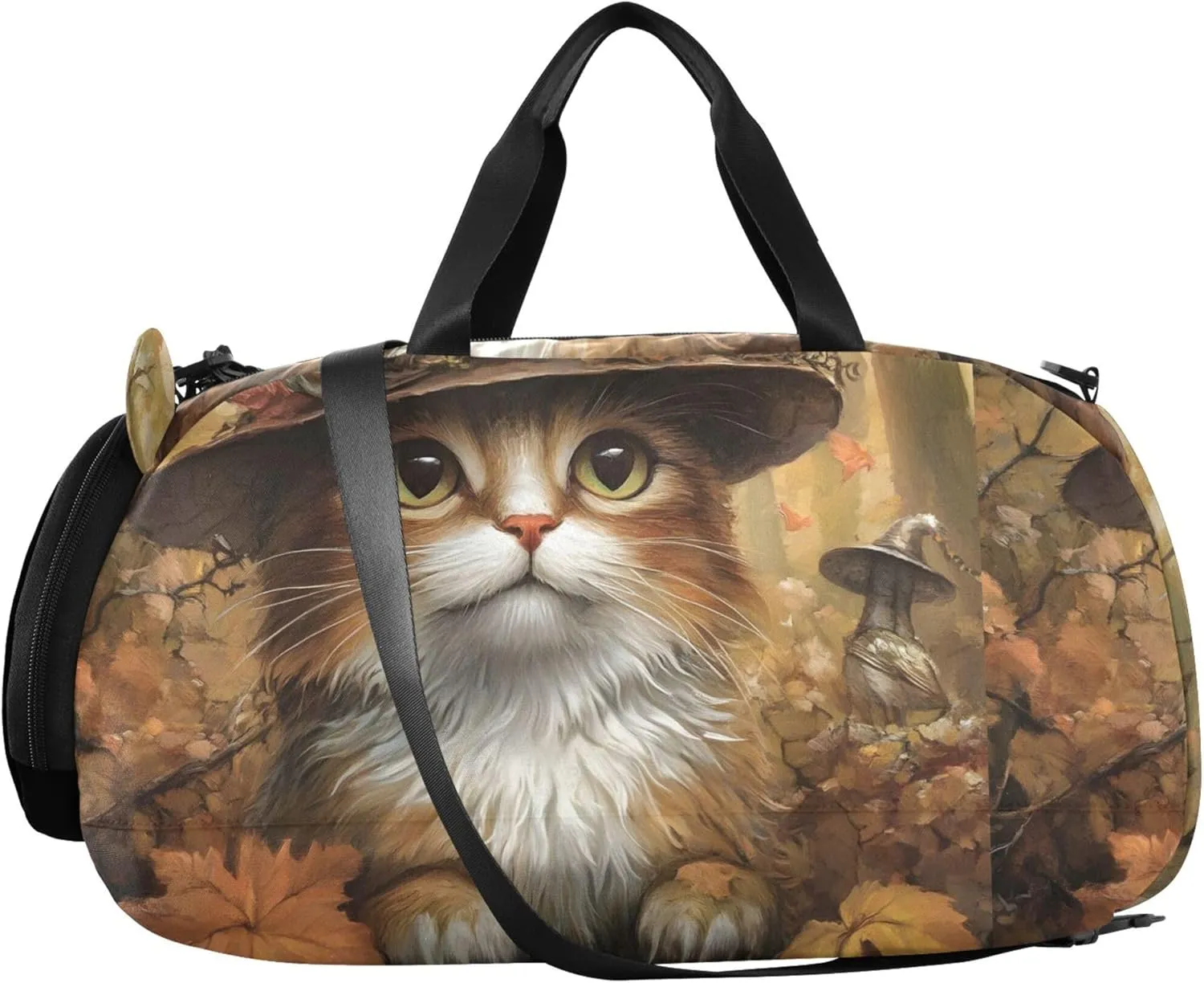 Vintage Cat Witch Hat Fall Leaves Boys Carry on Duffel Bag Toddler Weekender Bags Girls Tote Duffle Bags Travel Dance Kids Luggage