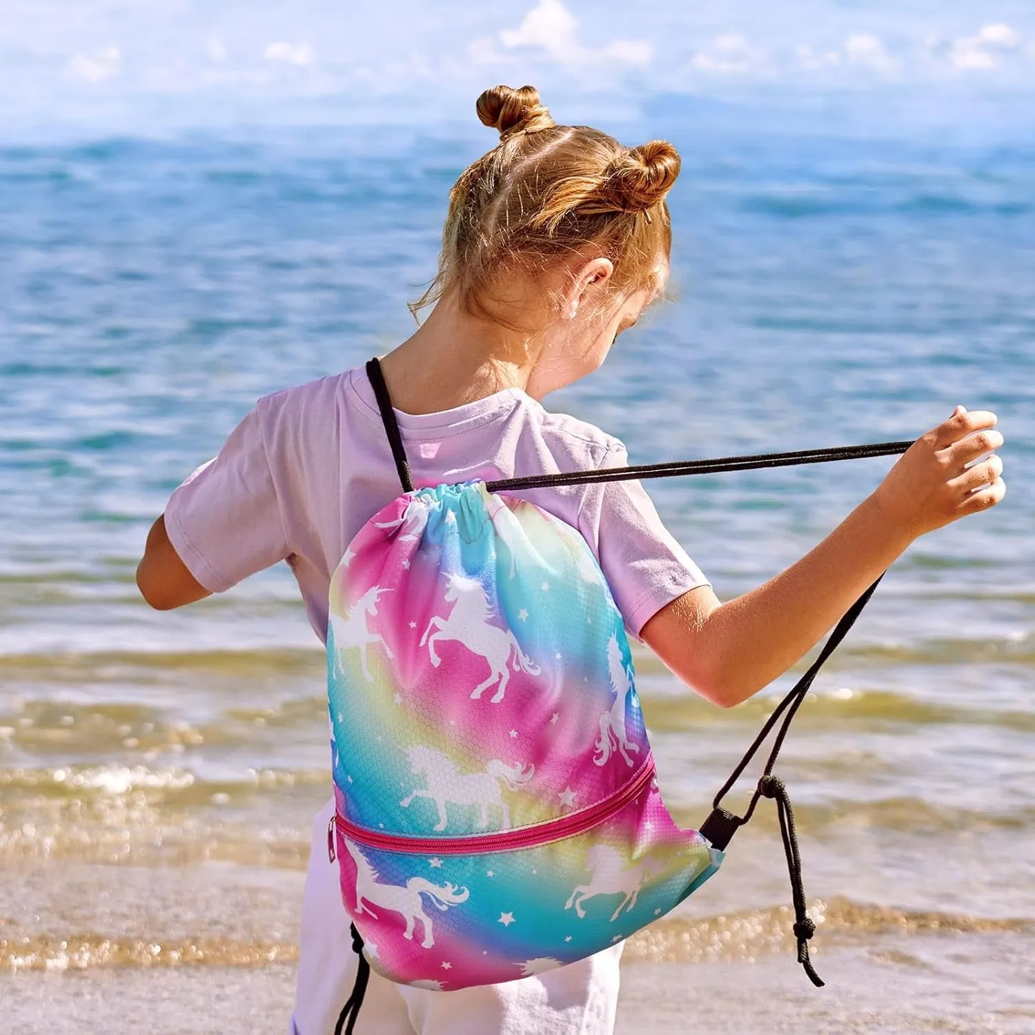WAWSAM Drawstring Backpack - Drawstring Bags for Kids Swim Bag for Beach
