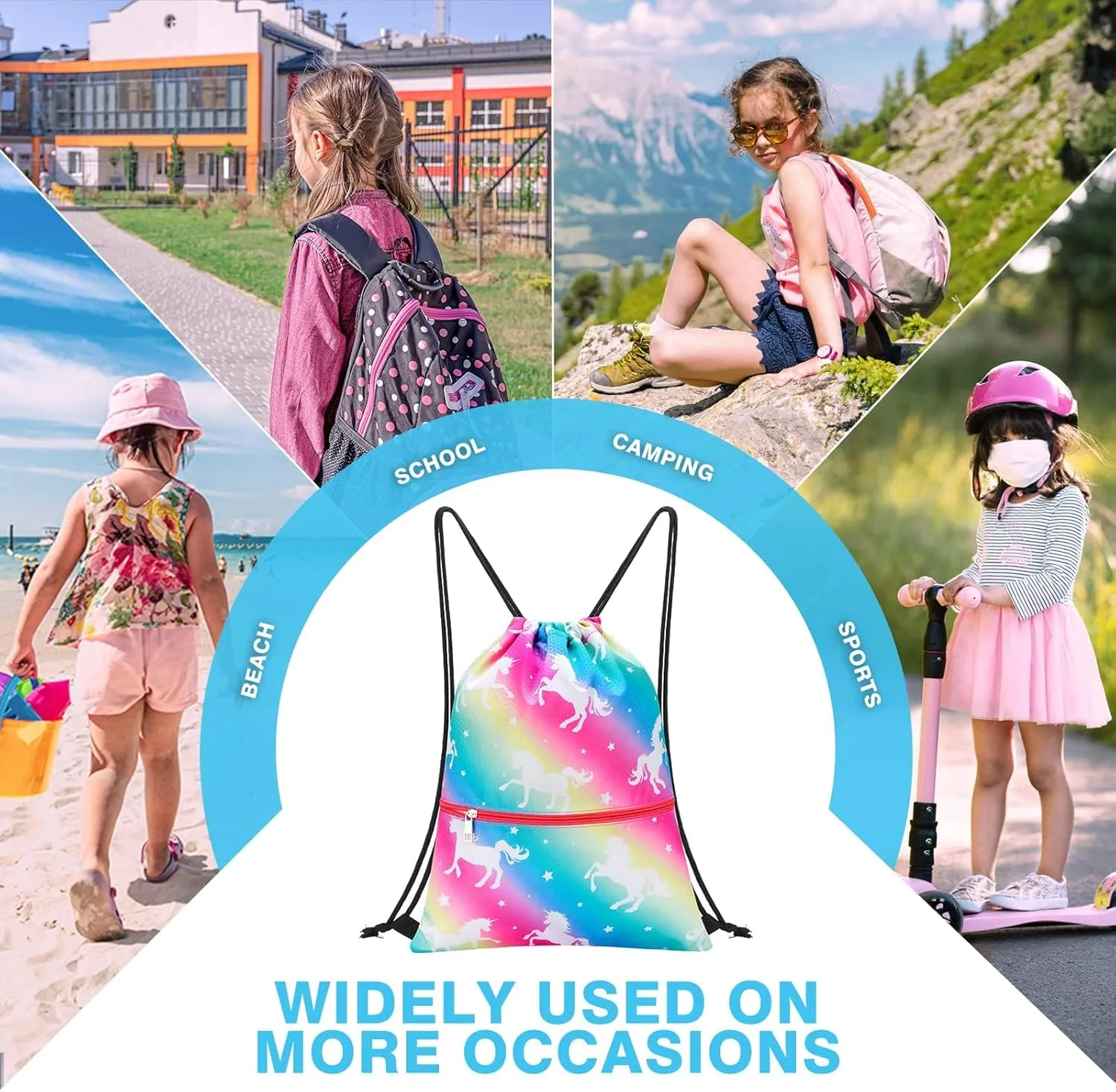 WAWSAM Drawstring Backpack - Drawstring Bags for Kids Swim Bag for Beach