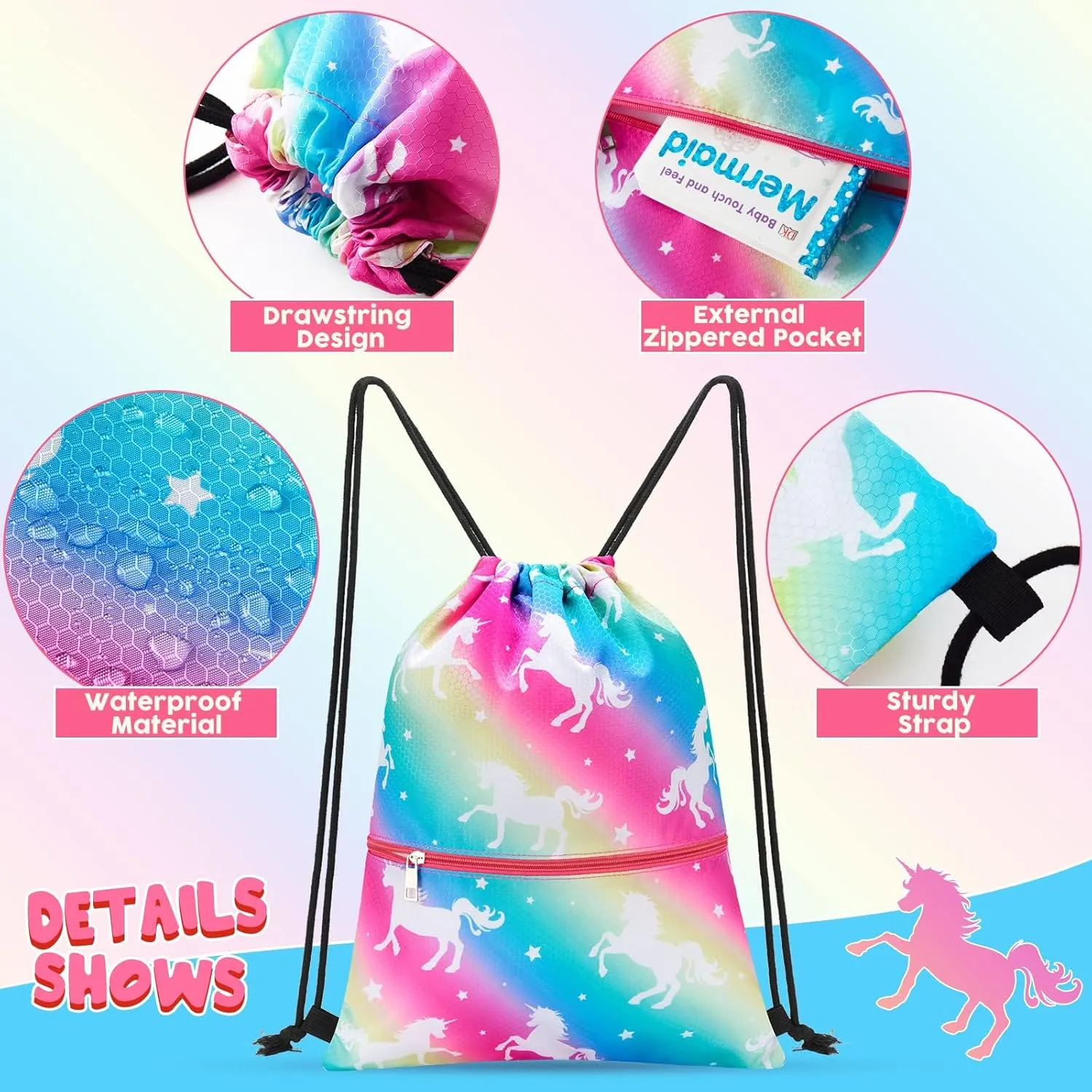 WAWSAM Drawstring Backpack - Drawstring Bags for Kids Swim Bag for Beach